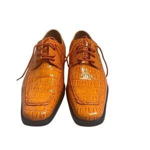 ROBERTO CHILLINI Men’s Tangerine Lace Up Crocodile Lizard Print Oxford Size 10.5